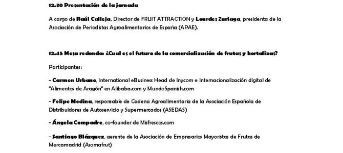 19 de Octubre: Jornada de APAE en Fruit Attraction 19 de Octubre: Jornada de APAE en Fruit Attraction