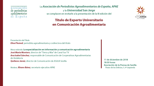 Convocatoria: Presentación III edición curso EUCAgro. 11 de diciembre en Sevilla