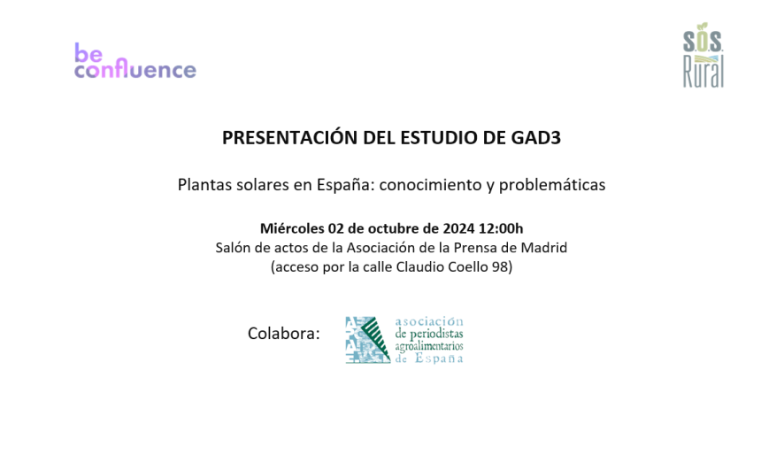 Agenda 02.10.2024 Presentación del estudio de GAD3 "Plantas solares en España: conocimiento y problemáticas"