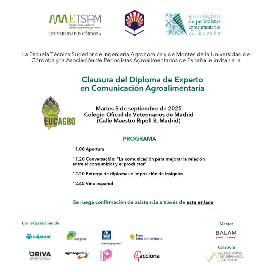 Agenda 09.09.2025 Clausura 7ª edición Diploma EUCAgro